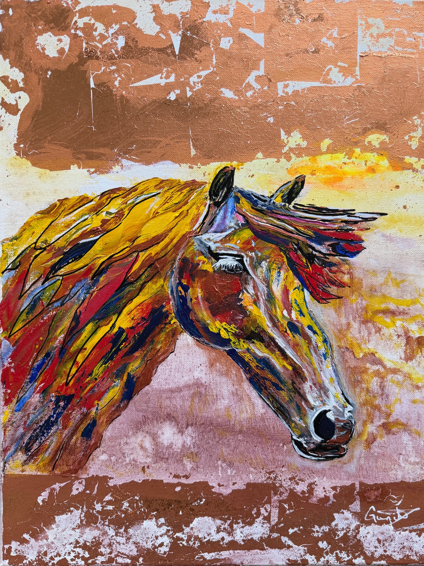 Colorful and bold abstract horse painting. Year of the horse.