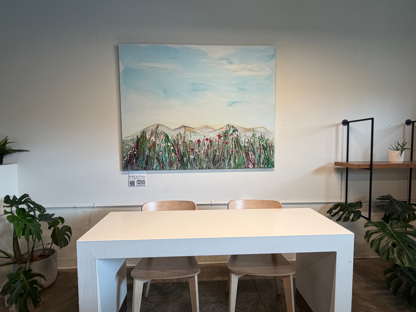 Wild & Free. Oversized, big sky, wild flowers and mountain painting. Acrylic on canvas.