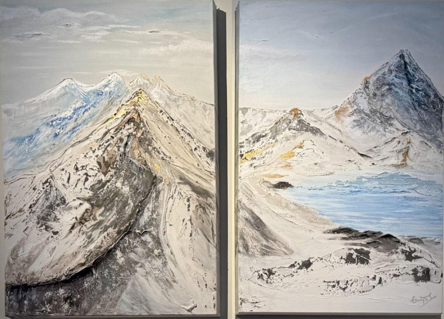 Ridge (diptych). Mixed media on canvas. 50 x 36 inches.
