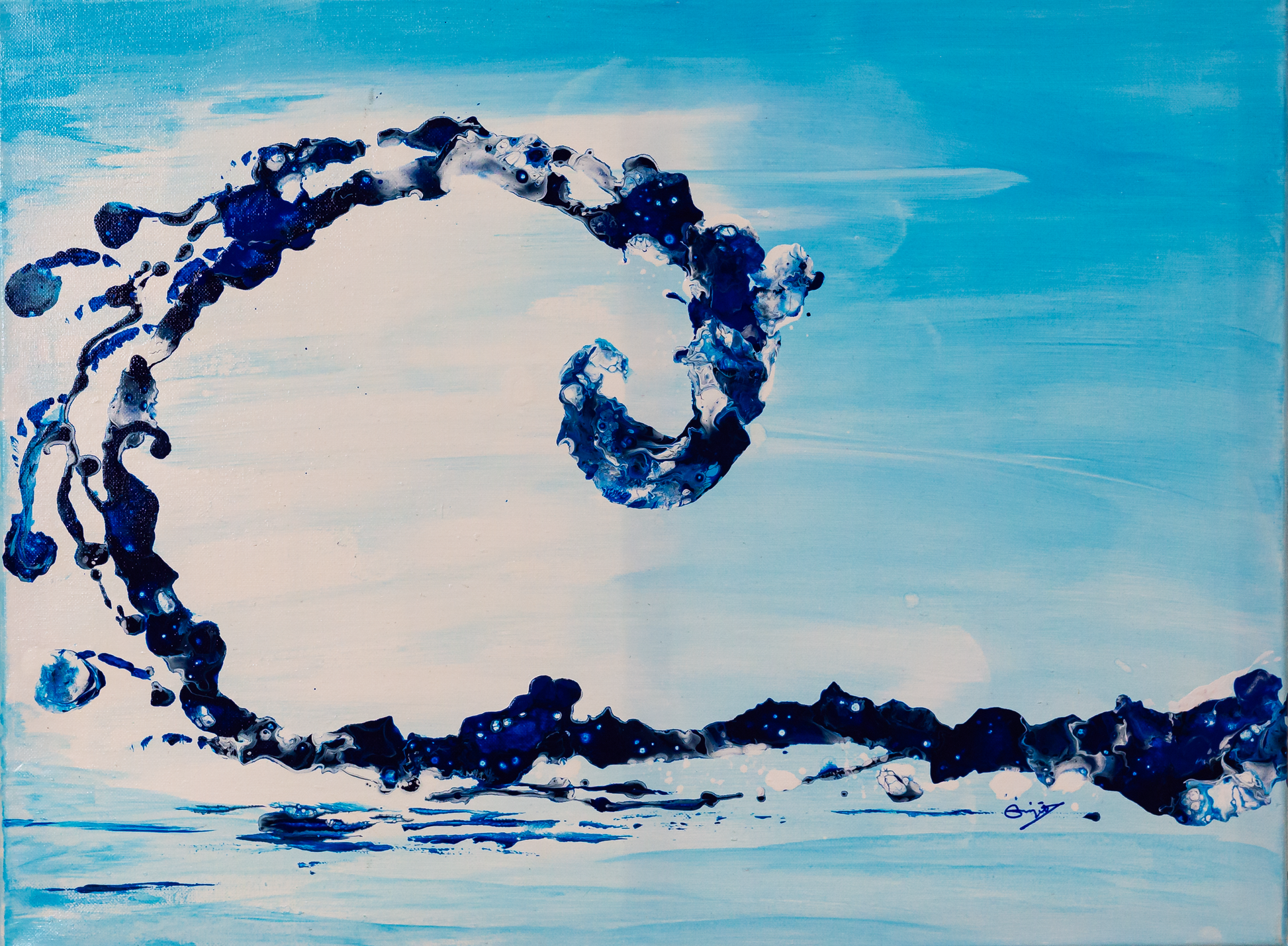 Abstract and vibrant painting of a minimalist wave
