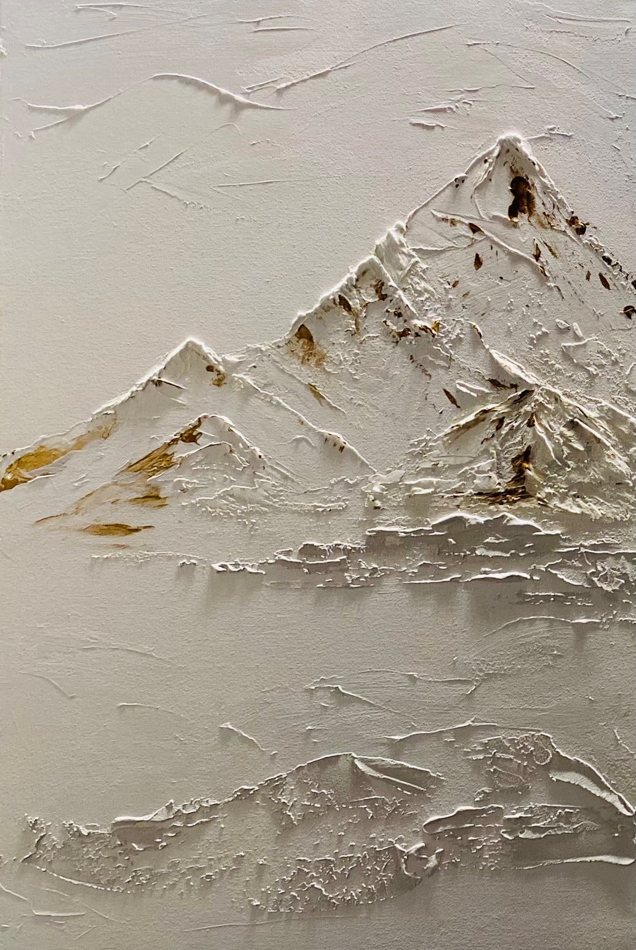 Sun Kissed Mountains. Mixed media on canvas. 24 x 36 inches.